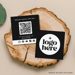 Carte De Visite Carré Logo noir QR Code Custom Social Media
