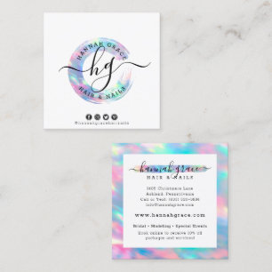 Carte De Visite Carré Logo pastel arc-en-ciel pour cheveux et ongles sur