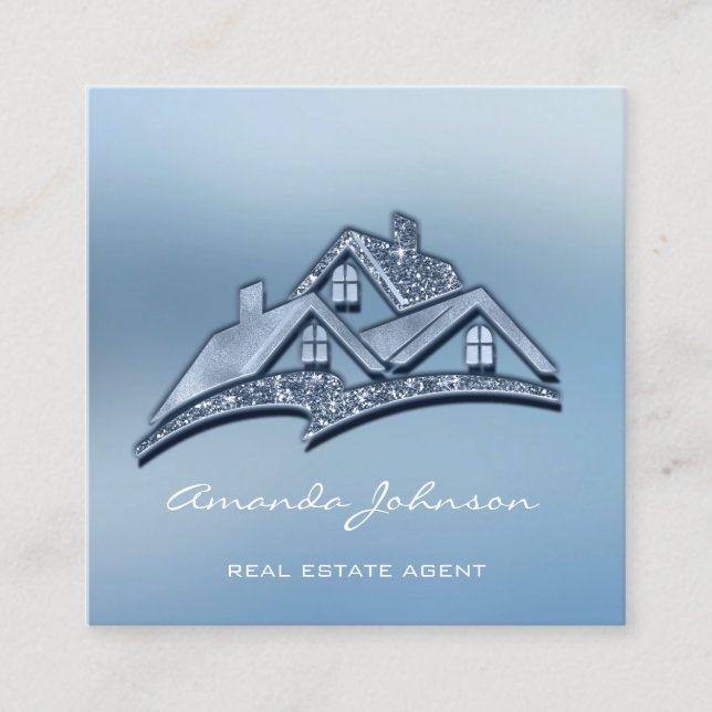 Carte De Visite Carré Logo Personnalisé Agent Immobilier Maison Smoky Bl (Devant)