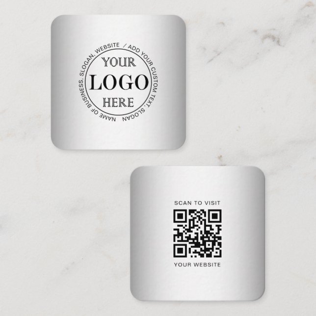 Carte De Visite Carré Logo personnalisé Arrière - plan gris flou (Devant / Derrière)