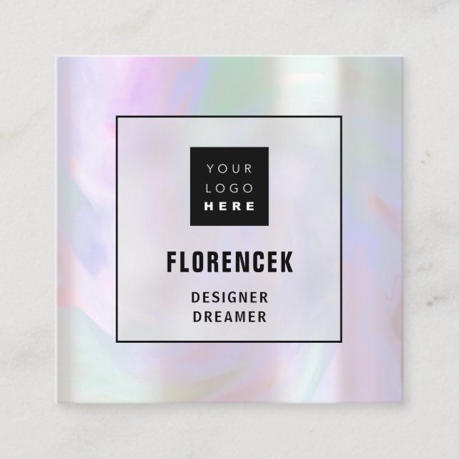 Carte De Visite Carré Logo personnalisé CODE QR Holographique Boutique H (Devant)