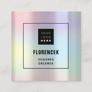 Carte De Visite Carré Logo personnalisé CODE QR Holographique rose