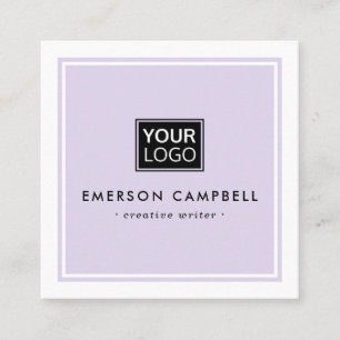 Carte De Visite Carré Logo personnalisé de bordure blanche en violet cl