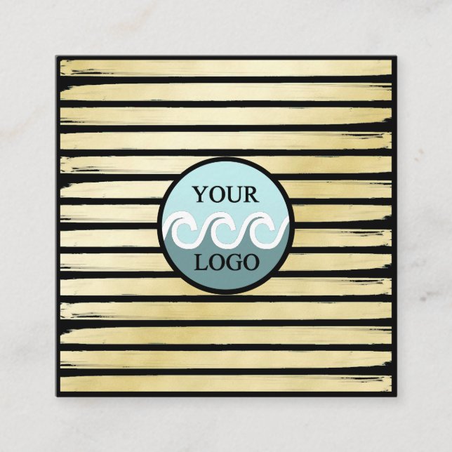 Carte De Visite Carré Logo personnalisé élégant noir feuille d'or peint  (Devant)