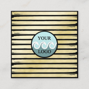 Carte De Visite Carré Logo personnalisé élégant papier doré noir ray