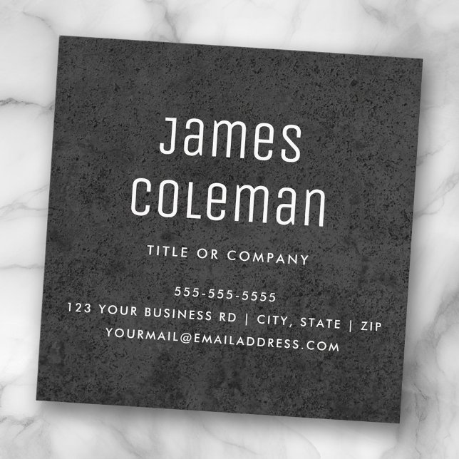 Carte De Visite Carré Logo personnalisé en béton foncé moderne masculin (Dark concrete custom logo modern masculine square business card)
