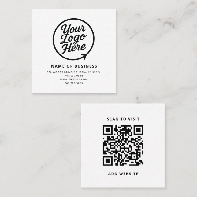 Carte De Visite Carré Logo personnalisé et code QR (Devant / Derrière)
