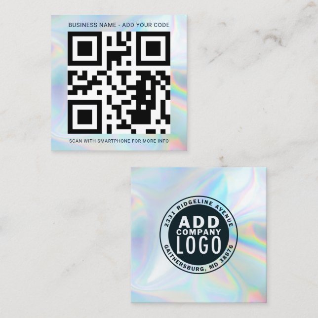 Carte De Visite Carré Logo personnalisé et code QR Holographic Professio (Devant / Derrière)
