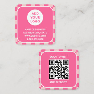 Carte De Visite Carré Logo personnalisé et code QR rétro rose