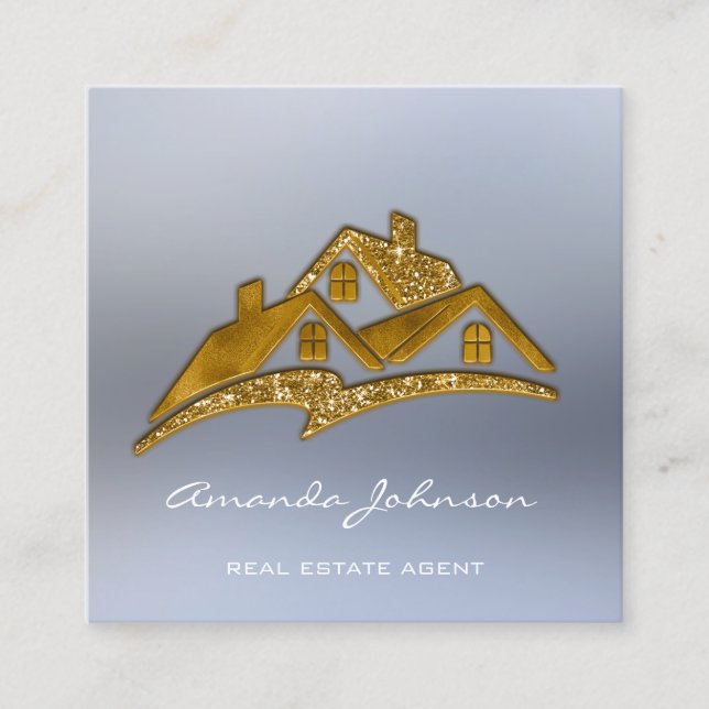 Carte De Visite Carré Logo Personnalisé Maison Agent Immobilier Home Or (Devant)