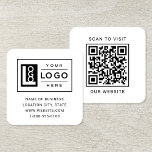 Carte De Visite Carré Logo personnalisé moderne et code QR<br><div class="desc">Le design moderne et minimaliste de carte de visite carré noir et blanc présente le logo de votre entreprise et le code QR personnalisé sur le dos. Customisez le libellé avec vos renseignements commerciaux préférés, tels que le nom commercial, l'adresse, le numéro de téléphone ou le site Web. Le texte...</div>
