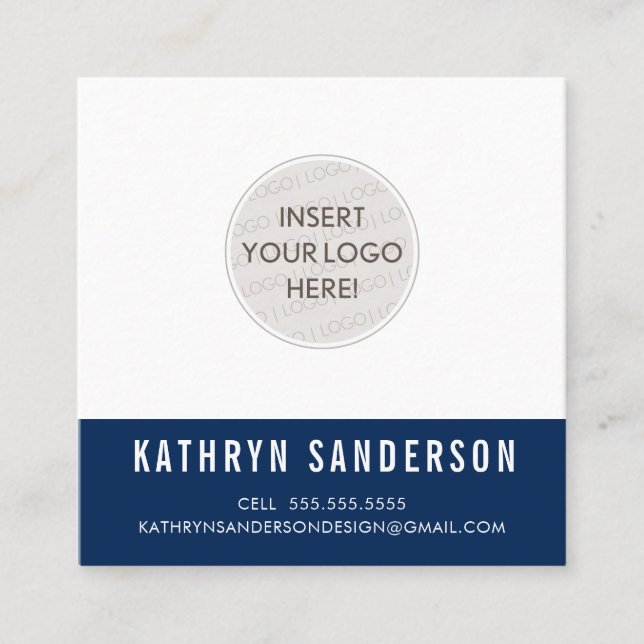Carte De Visite Carré LOGO PERSONNALISÉ moderne minimaliste bleu marine  (Devant)