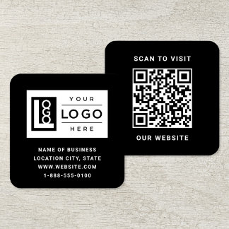 Carte De Visite Carré Logo personnalisé noir moderne et code QR