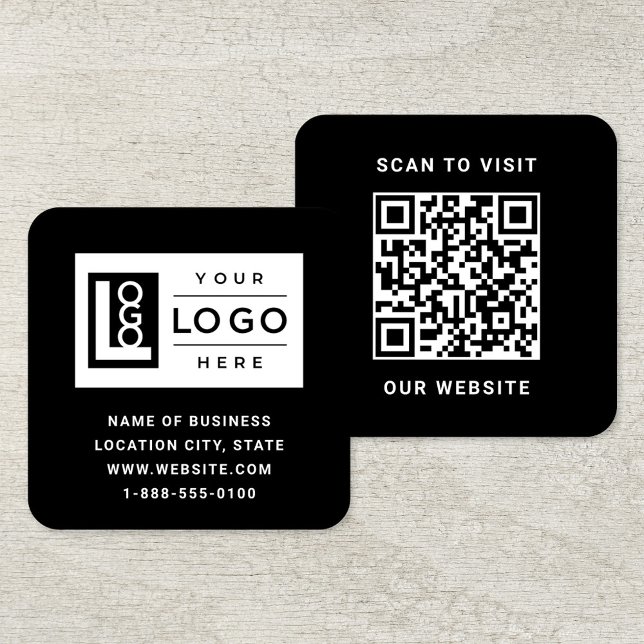 Carte De Visite Carré Logo personnalisé noir moderne et code QR (Créateur téléchargé)