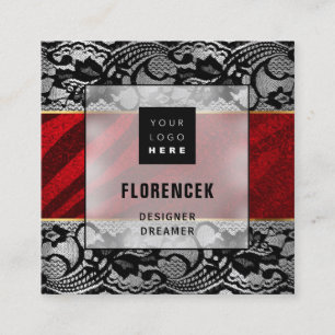 Carte De Visite Carré Logo personnalisé QR CODE Silver Grey Black Red La