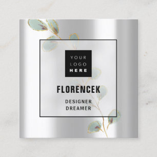 Carte De Visite Carré Logo personnalisé QR CODE Silver Grey Green Gold F