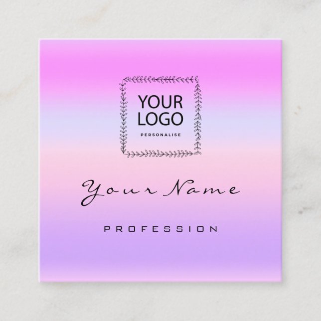 Carte De Visite Carré Logo pour ongles de maquillage QR CODE Pink Pastel (Devant)