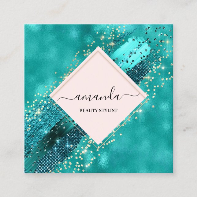 Carte De Visite Carré Logo professionnel encadré Gold Beauty Logo Tropic (Devant)