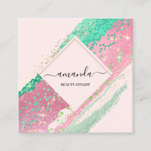 Carte De Visite Carré Logo professionnel maquillage de beauté Rose rose