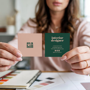 Carte De Visite Carré Logo professionnel moderne minimaliste rose et ver