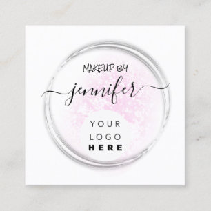 Carte De Visite Carré Logo Professionnel Nails Beauté Cheveux Blanc Rose