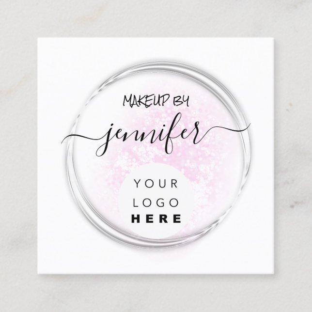 Carte De Visite Carré Logo Professionnel Nails Beauté Cheveux Blanc Rose (Devant)