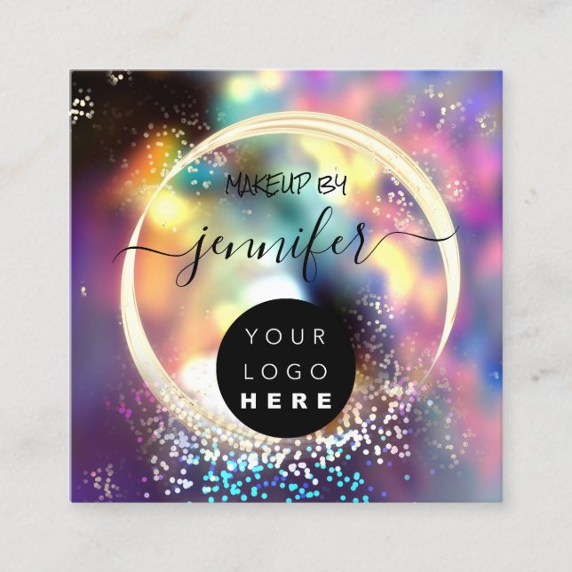 Carte De Visite Carré Logo professionnel ongles beauté cheveux Holograph (Devant)