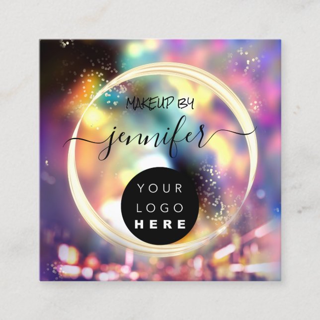 Carte De Visite Carré Logo professionnel ongles beauté cheveux or Hologr (Devant)