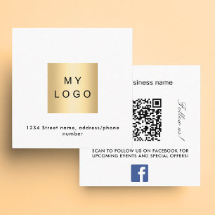 Carte De Visite Carré Logo QR code Facebook suivez-nous blanc premium