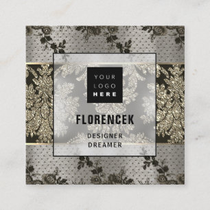 Carte De Visite Carré Logo QR CODE Magasiner BEAUTIQUE Gold Lace Élégant