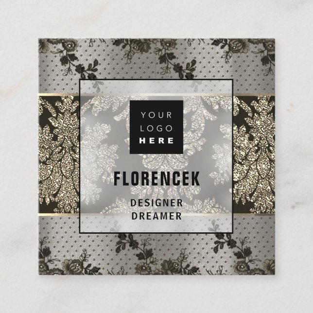 Carte De Visite Carré Logo QR CODE Magasiner BEAUTIQUE Gold Lace Élégant (Devant)