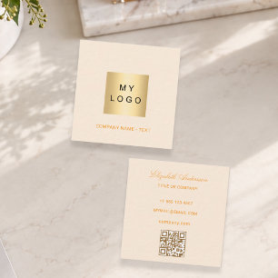 Carte De Visite Carré Logo QR code or en or crème