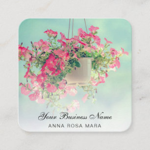 Carte De Visite Carré *~* Logo QR Floral Flower Hanging Blue Petunia Pot