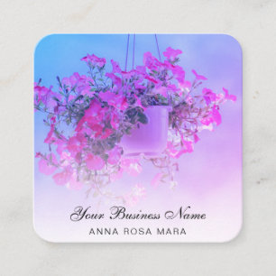 Carte De Visite Carré *~* Logo QR Floral Flower Hanging NEON Petunia Pot