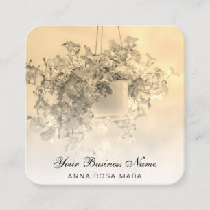 Carte De Visite Carré *~* Logo QR Gold Floral Flower Hanging Petunia Pot