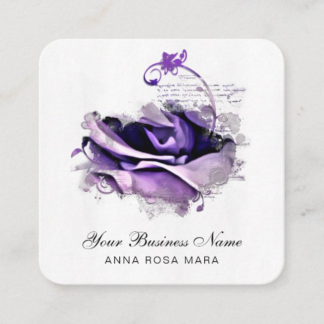 Carte De Visite Carré *~* Logo QR Lavande violette Rose Floral Flower (Devant)