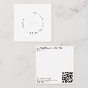 Carte De Visite Carré Logo QR minimaliste noir et blanc pour designer mo