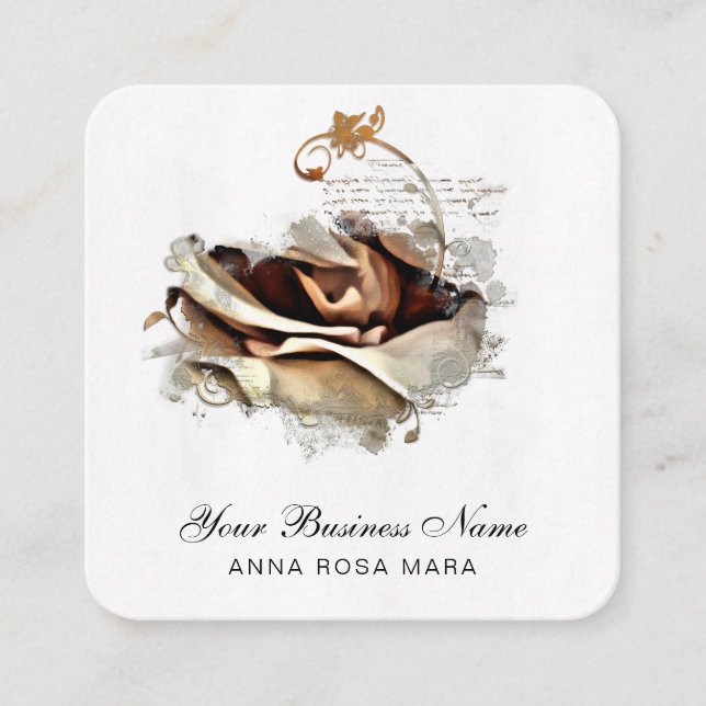 Carte De Visite Carré *~* Logo QR Peach Gold Rose Floral Flower (Devant)
