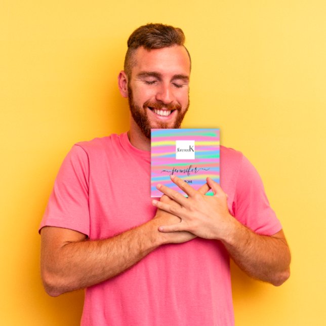 Carte De Visite Carré LOGO QR personnalisé Abstrait rose jaune mande (Handmande Yellow Pink Abstract Custom QR LOGO Square Business Card)