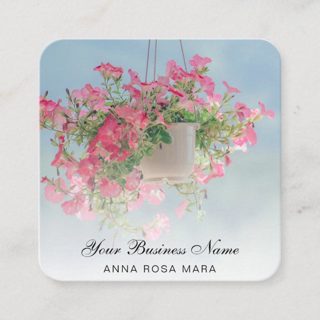 Carte De Visite Carré *~* Logo QR Rose Floral Flower Hanging Petunia Pot (Devant)