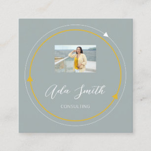 Carte De Visite Carré Logo QRCode Cadre photo personnalisé bleu Aqua