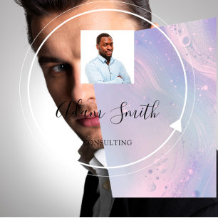 Carte De Visite Carré Logo QRCode personnalisé photo violet personnalisé