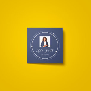 Carte De Visite Carré Logo QRCode Photo personnalisée Cercle bleu Marine