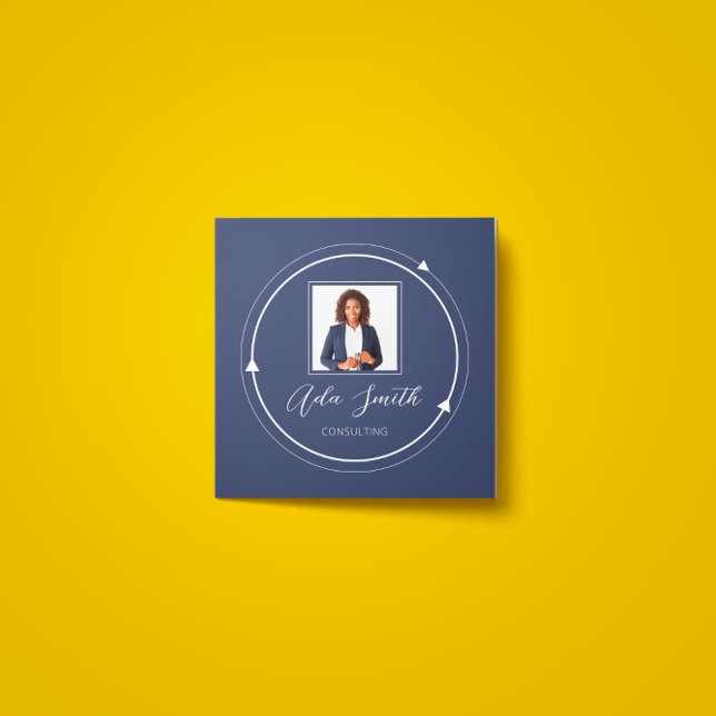 Carte De Visite Carré Logo QRCode Photo personnalisée Cercle bleu Marine (Créateur téléchargé)