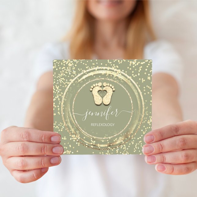 Carte De Visite Carré Logo QRCode Réflexologie Pied Massage Pieds Confet (QRCode Logo Reflexology Foot Massage Feet Confetti Square Business Card)