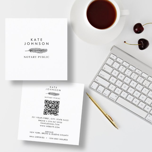 Carte De Visite Carré Logo Quill de l'agent de signature de notaire mini (Minimalist Notary Signing Agent Feather Quill Logo Square Business Card)