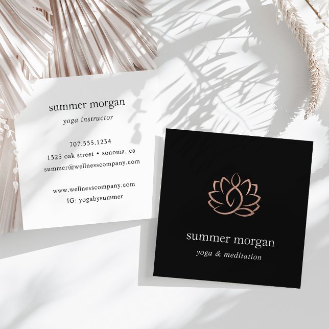 Carte De Visite Carré Logo rose Gold Lotus | Méditation Yoga Wellness (Créateur téléchargé)