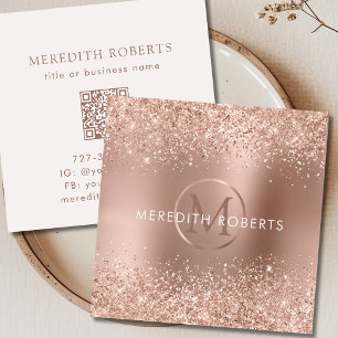Carte De Visite Carré Logo rose Gold Parties scintillant Monogram