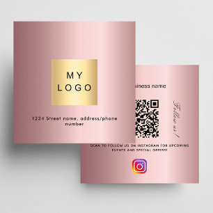 Carte De Visite Carré Logo rose vierge Code QR Instagram Suivez-nous