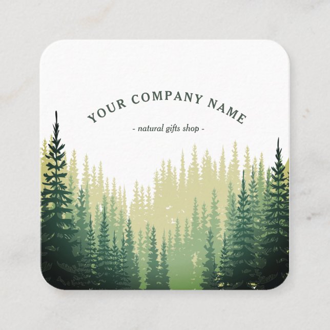 Carte De Visite Carré Logo rustique de forêt de pin (Devant)